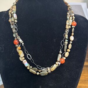 Retired Silpada Fiesta Fun Sponge Coral and Abalone layered necklace